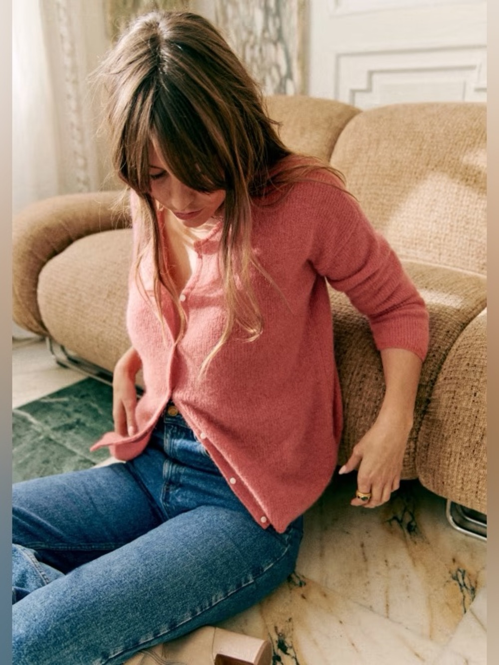 Sezane Gaspard Cardigan Sweater Size XS Rosewood Pink Super Kid Mohair Alpaca